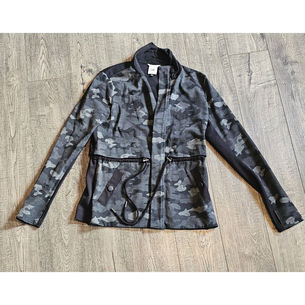 CAbi 3911 Jacket Womens Small Black Camo ATC Cinch Drawstring Waist Full Zip